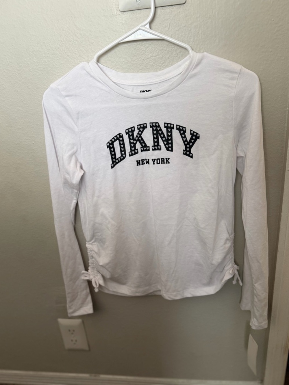 DKNY White Tee with Black Logo and Heart Accent